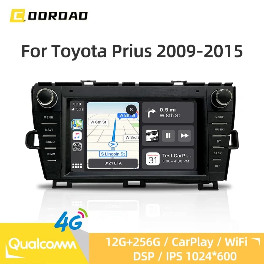12G 256G Android 13.0 For Toyota Prius 2009-2015 CarPlay GPS Navigation 4G WiFi Bluetooth DSP Stereo Car Radio Multimedia Player