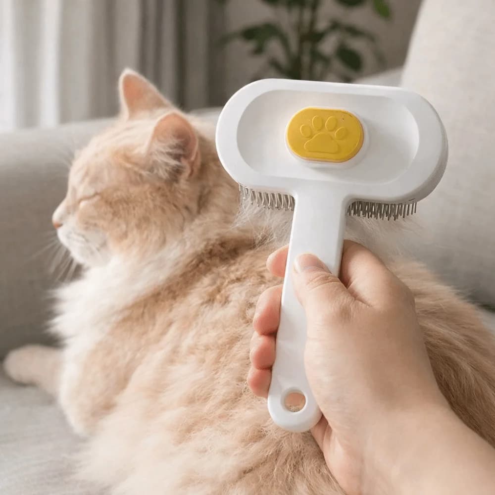 Spazzola per la rimozione automatica dei peli degli animali domestici con un solo pulsante, in acciaio inossidabile a denti fini, con impugnatura comoda, pettine per la pulizia dei gatti
