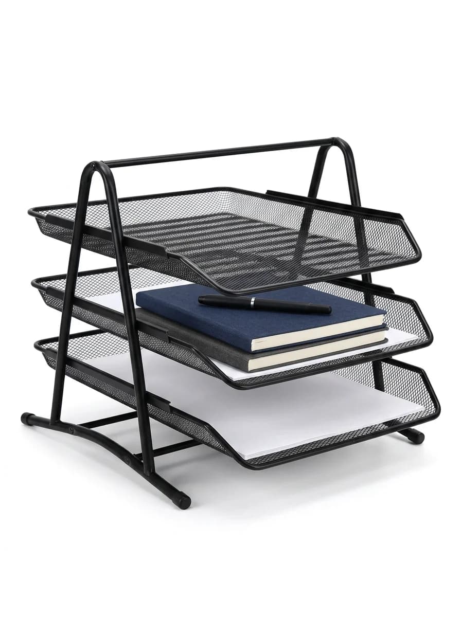 2/3 Tier Metal Mesh Document Tray Office Desktop File Organizer Paper Storage Rack Letter Tray Desk Organizer for Stationery
