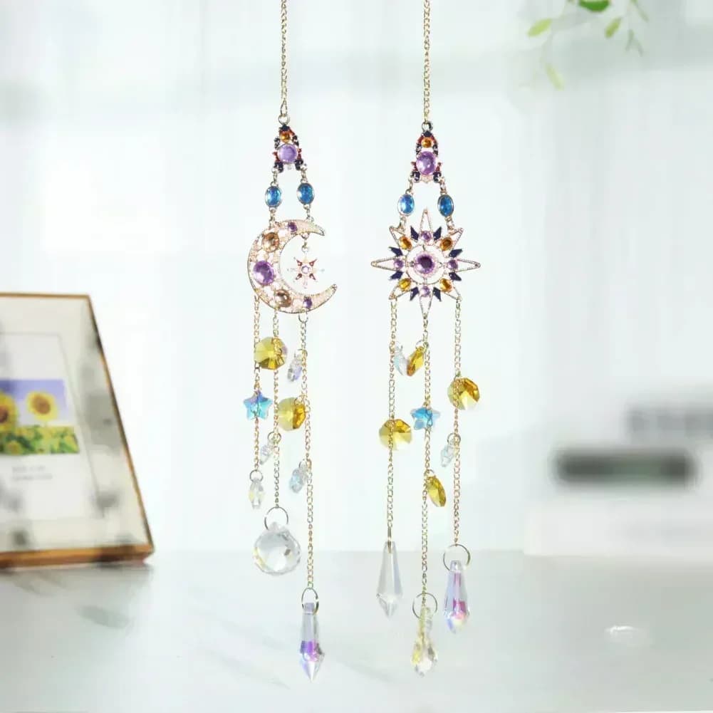 1 Set Star Moon Outdoor Wind Chime Garden Sun Catcher Romantic Symbolism Crystal-Pendant Gardening DIY Wedding Decoration