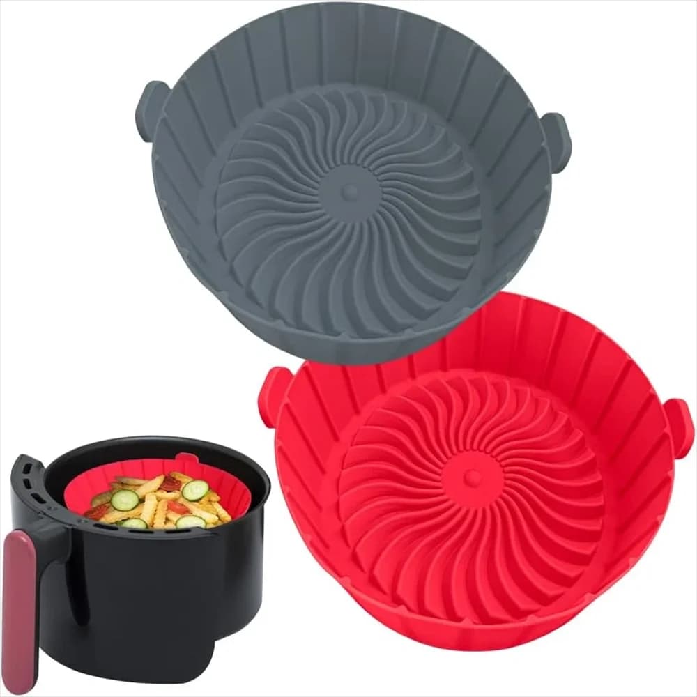 Rivestimento interno circolare in silicone per friggitrice ad aria, riutilizzabile, teglia resistente al calore, facile da pulire, antiaderente, adatto per forno e microonde