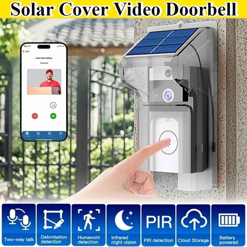 Campanello senza fili esterno con copertura solare Visione notturna Audio bidirezionale Citofono Video Spioncino digitale impermeabile Telecamera per porta Wifi