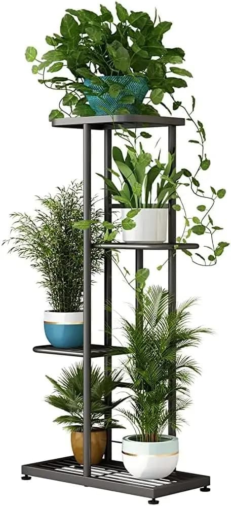 Supporto per Piante a 4 Ripiani in Metallo per Uso Interno ed Esterno, Scaffale Angolare per Giardino, Balcone, Soggiorno, Patio