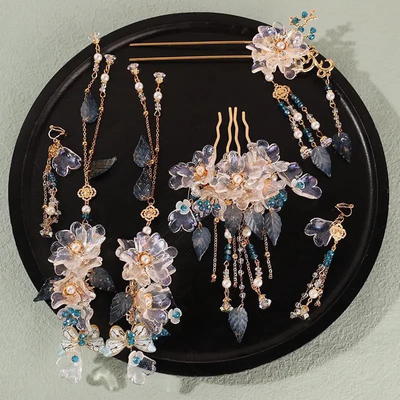 New Arrival Chinese Ancient Style Glaze Hanfu Hair Accessories Full Set Hairpin Hair Clip Tassel Elegant Fairy Headwear