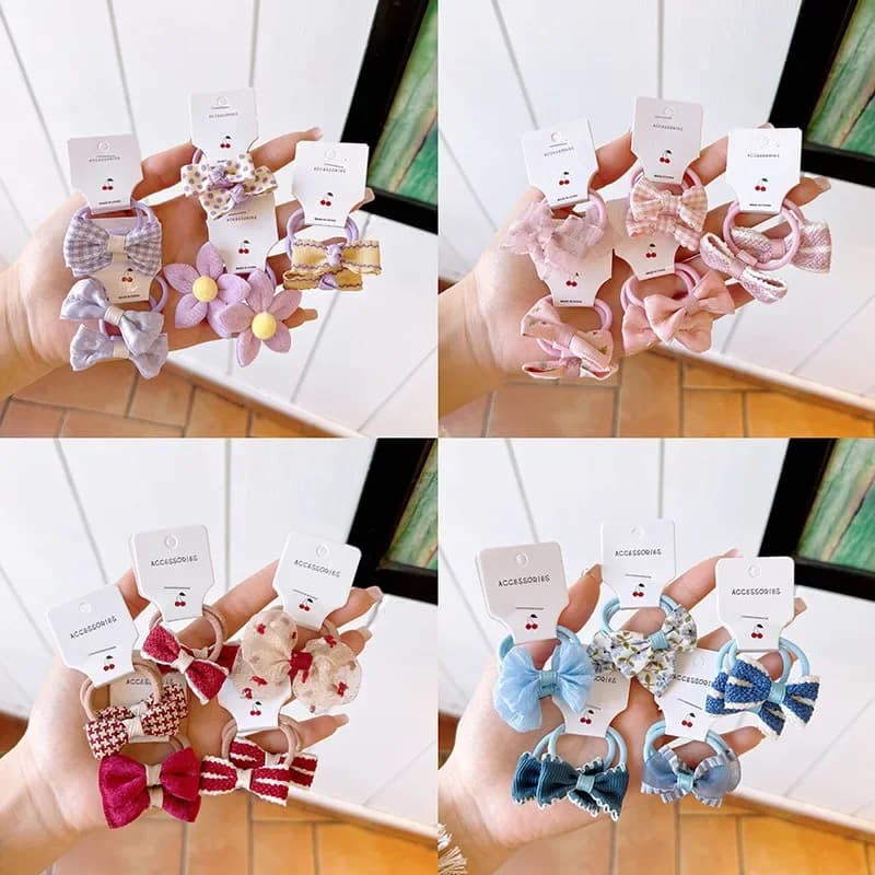 10 pcs/set Cute Kids Girl Hair Band Fashion Solid Color Series Bowknot Elastic Hair String for Kids Sweet Pricess Kids Headwear