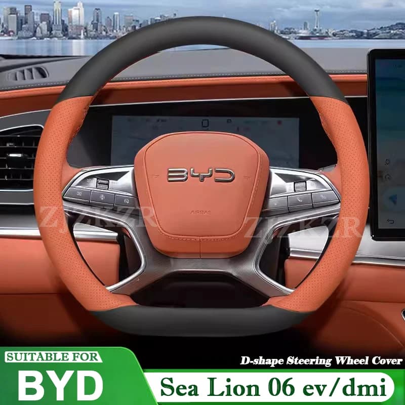 For BYD Sea Lion 06 EV Dmi 2025 2026, D Shape Cover, Ultra Slim Leather Steering Wheel Protection, Anti-slip Accessories