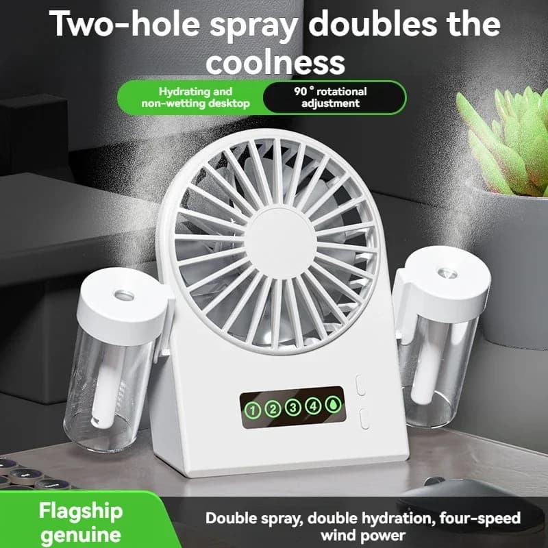 Umidificatore per ventilatore da tavolo a doppio spruzzo due in uno USB portatile display digitale ventilatore a spruzzo per integratore d'acqua 1200mAh vento a quattro marce