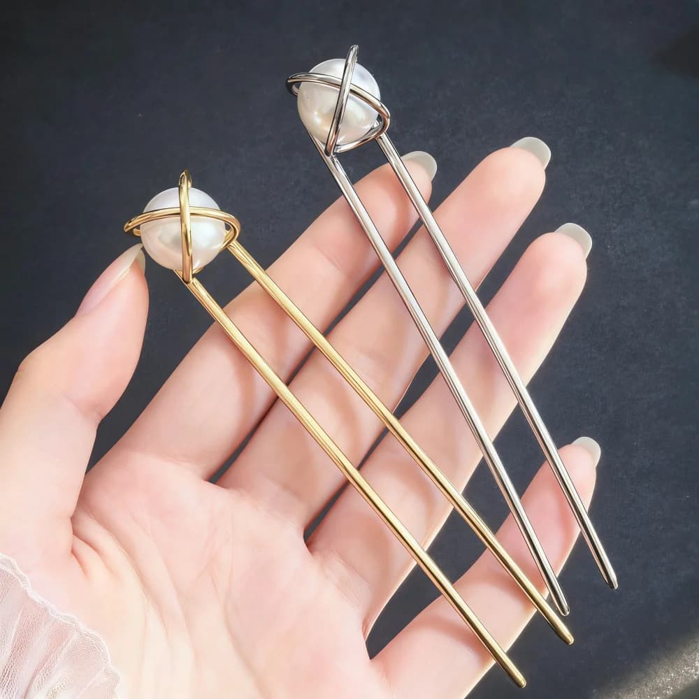 U-shaped hair clips in pearled metal, simple alloy for women and girls, hair accessories, gifts
