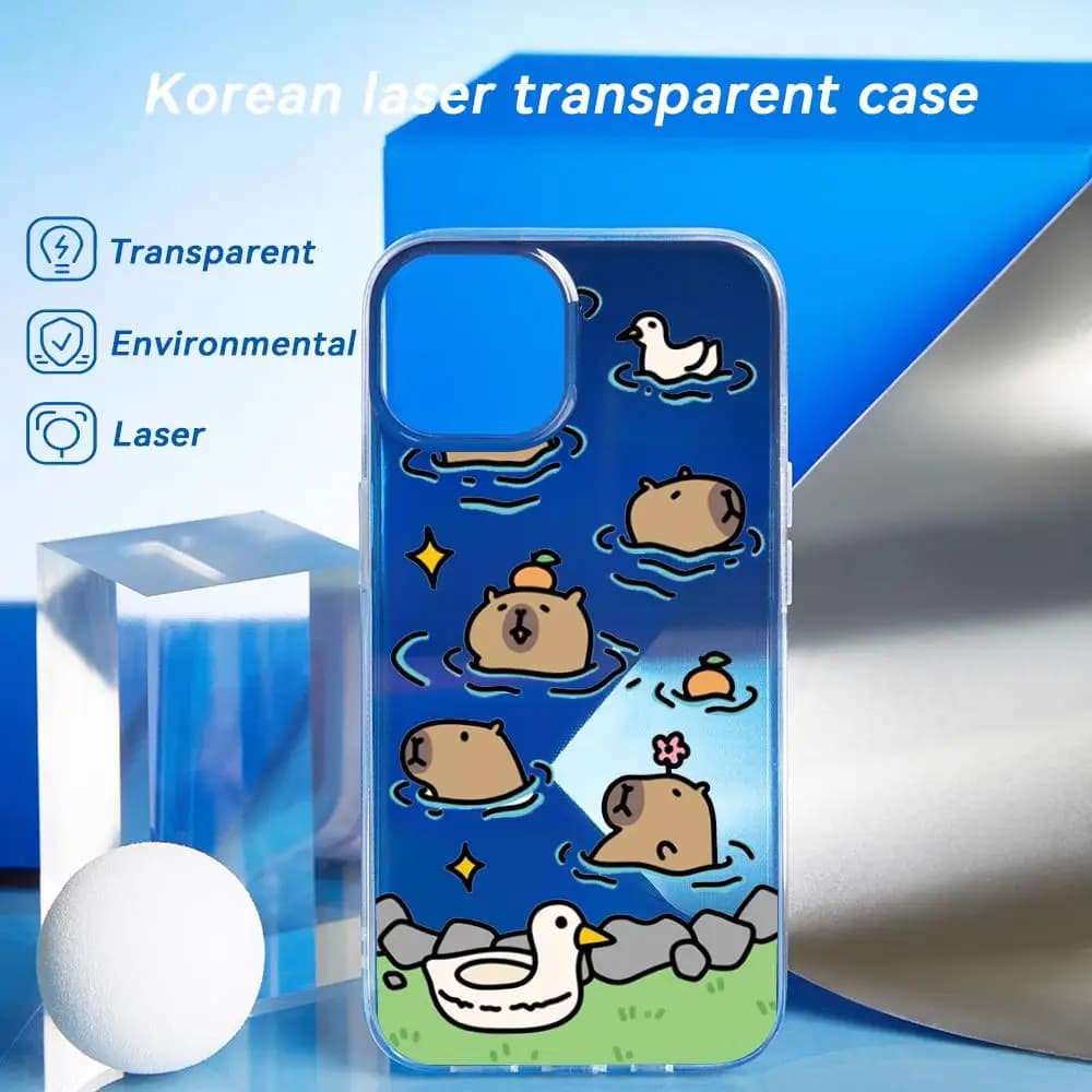 Cute animal Capybara pattern design Phone Case Laser gradient Transparent Phone Case For iPhone 17 16 15 14 13 12 Pro Max Plus