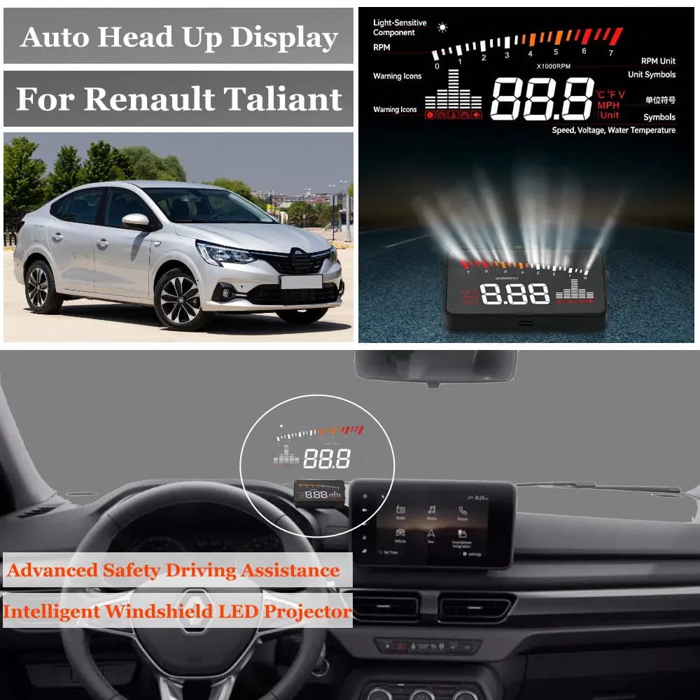 Car Head Up Display For Renault Logan L90 LJF Taliant LJI 2005-2026 AUTO HUD Windshield Projector Speedometer Odometer RPM