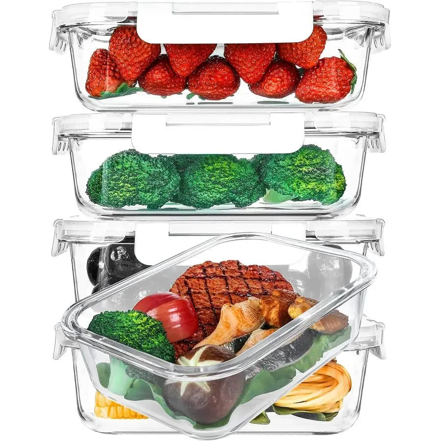 36 Oz. Contenitori per la preparazione dei pasti in vetro con coperchi bloccanti Contenitori per alimenti in vetro, contenitore per il pranzo ermetico, microonde, forno, congelatore e