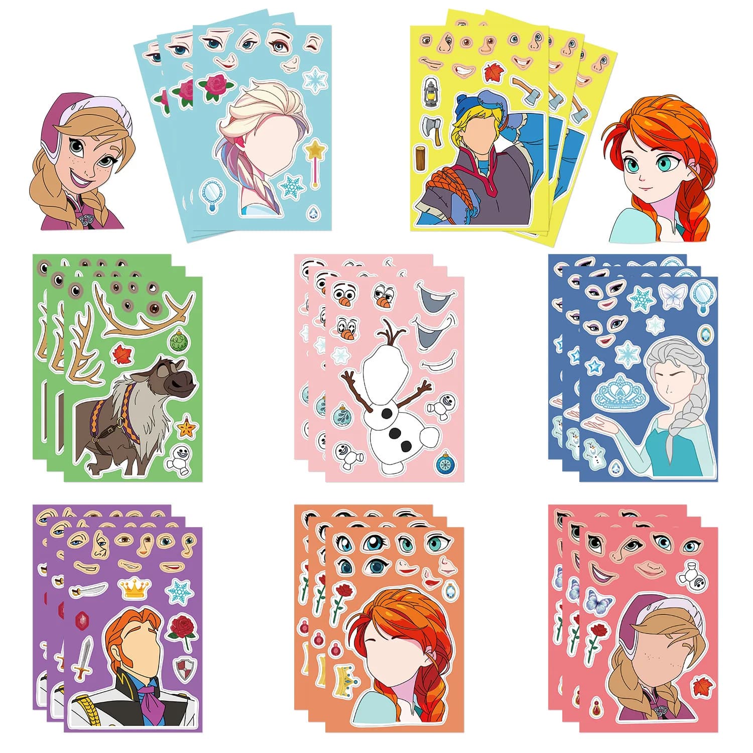 8 adesivi collage con personaggi dei cartoni animati di Frozen, impermeabili, fai da te, in vinile, per laptop, telefono, valigie, quaderni, skateboard, decorazioni