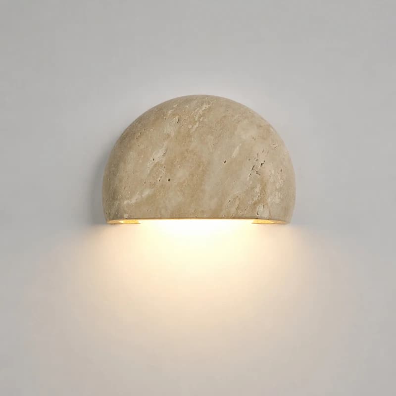 Wabi Sabi Natural Travertine Wall Lamp Boncarteck Semicircle Stone Sconce G9 LED 3000K Bedside Light Bedroom Living Room Decor