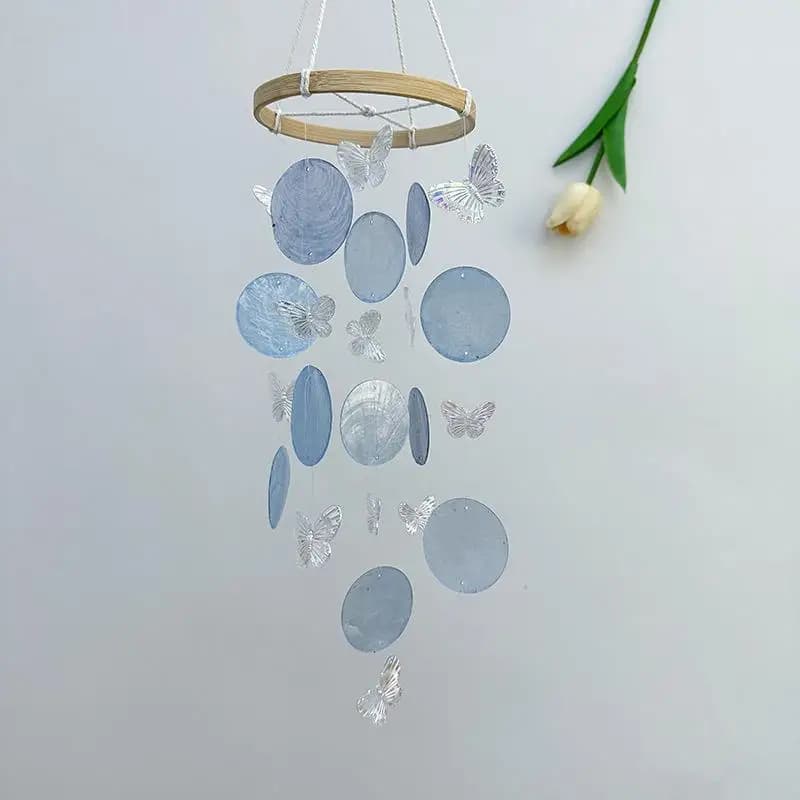 Natural Shell Moon Hanging Wind Chime Dream Catcher Crisp Sound Wind Bell Circle Shell Pendant Home Garden Patio Decor Ornament