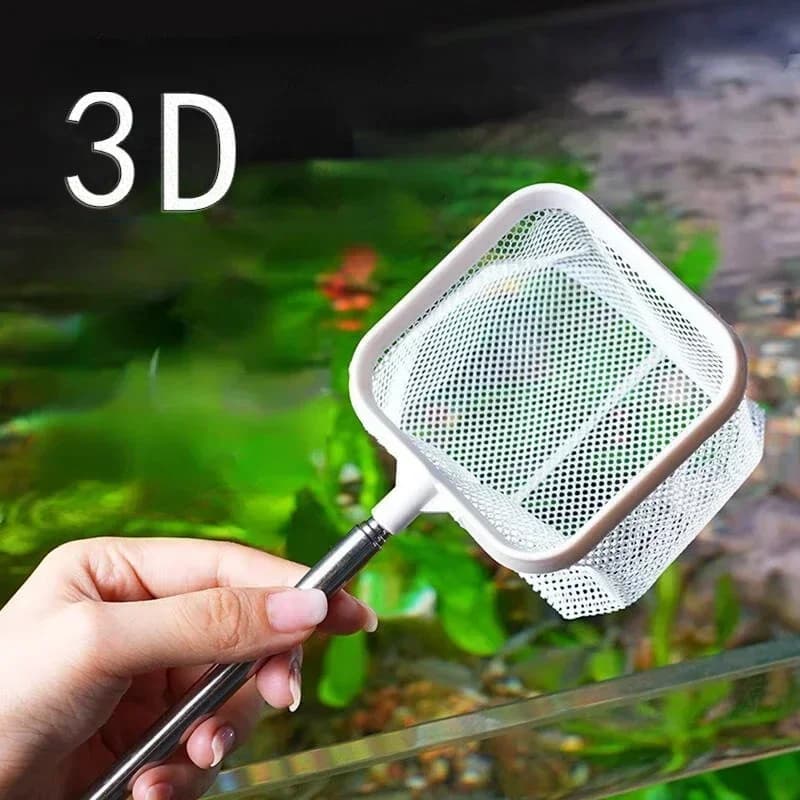 Rete per pesci 3D Rete quadrata e rotonda per acquario con ventosa Manico telescopico in acciaio inossidabile per la cattura di pesci e gamberetti