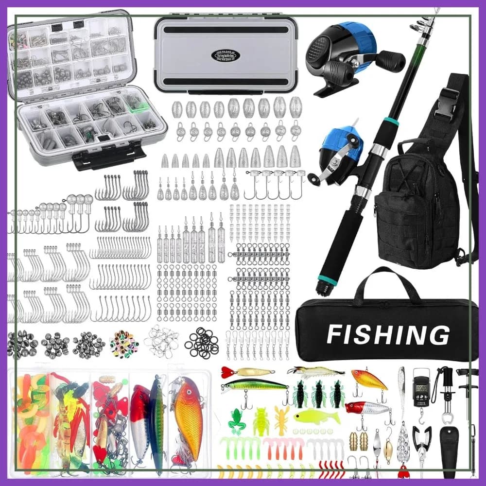 Kit di Attrezzi da Pesca 484 Pezzi con Combo Canna e Mulinello, Scatola Porta Attrezzi, Zaino, Esche per Uomini e Donne