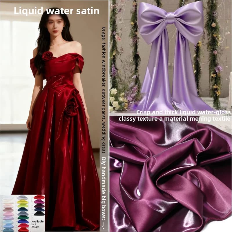 Tessuto Satinato Liquido per Decorazioni Matrimoniali Fai-da-Te, Abbigliamento, Gonne, Abiti da Sera, Decorazioni con Grandi Fiocchi Fatti a Mano