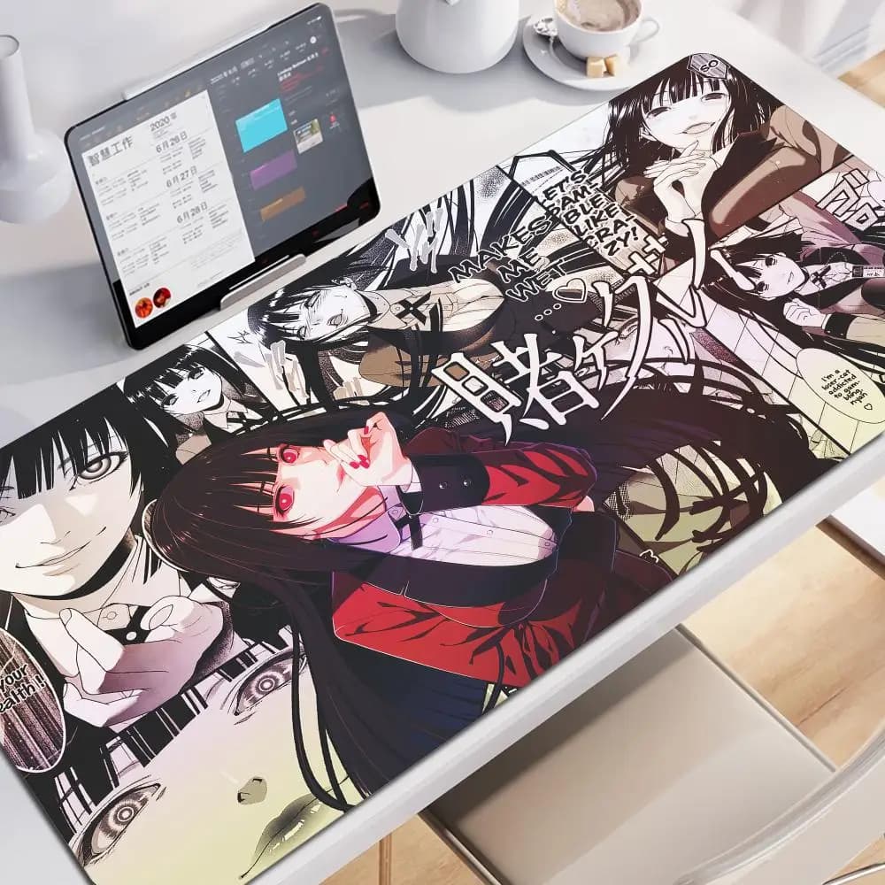 Tappetino per mouse Kakegurui Yumeko Jabami, simpatico tappetino da scrivania HD con ragazza anime, tappetino da gioco esteso per tastiera, grande XXL 100x50cm, mousepad per gamer