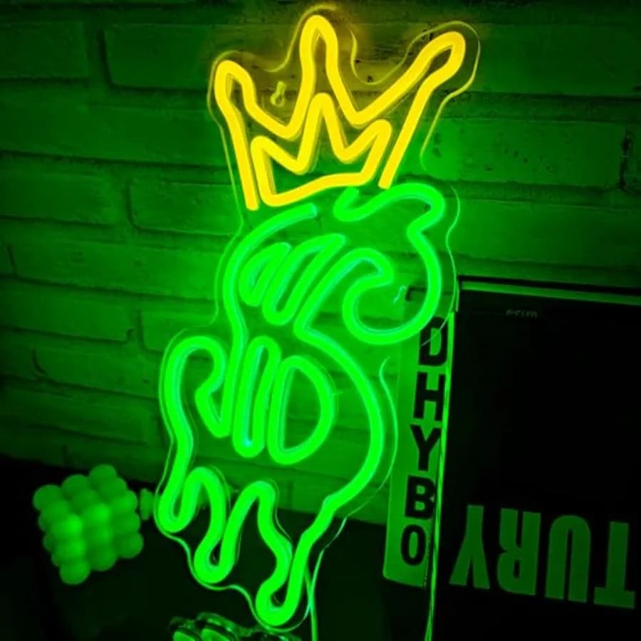 Money Neon Sign, Crown Dollar Neon Signs for Shop Store Wall Decor, USB Powered Adjustable Brightness Dollar LED Neon Light Sig