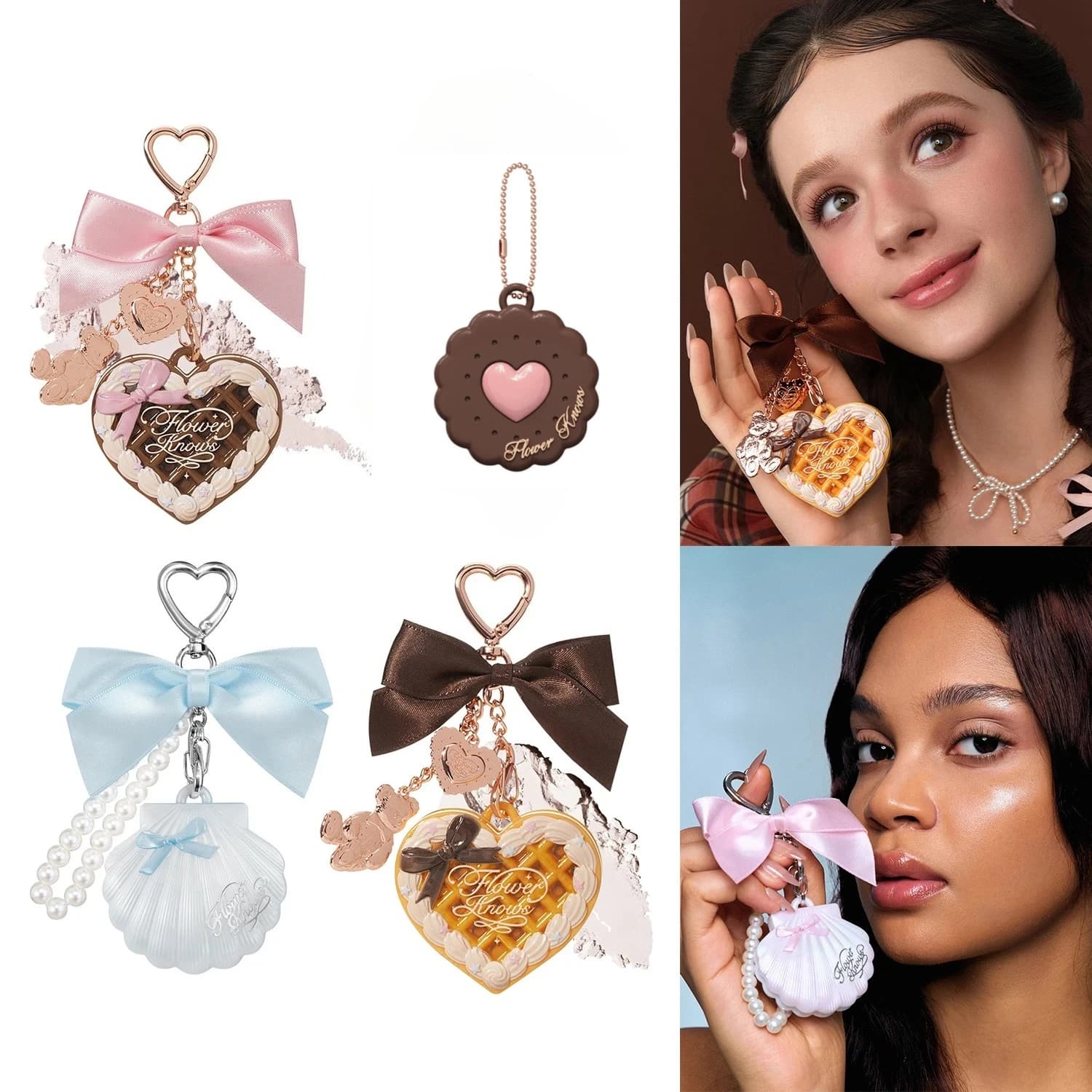 Flower Knows Cupido Sweetie Bear Cipria con profumo solido Evidenziatore Ciondolo Decorazione portatile per trucco profumato a lunga durata