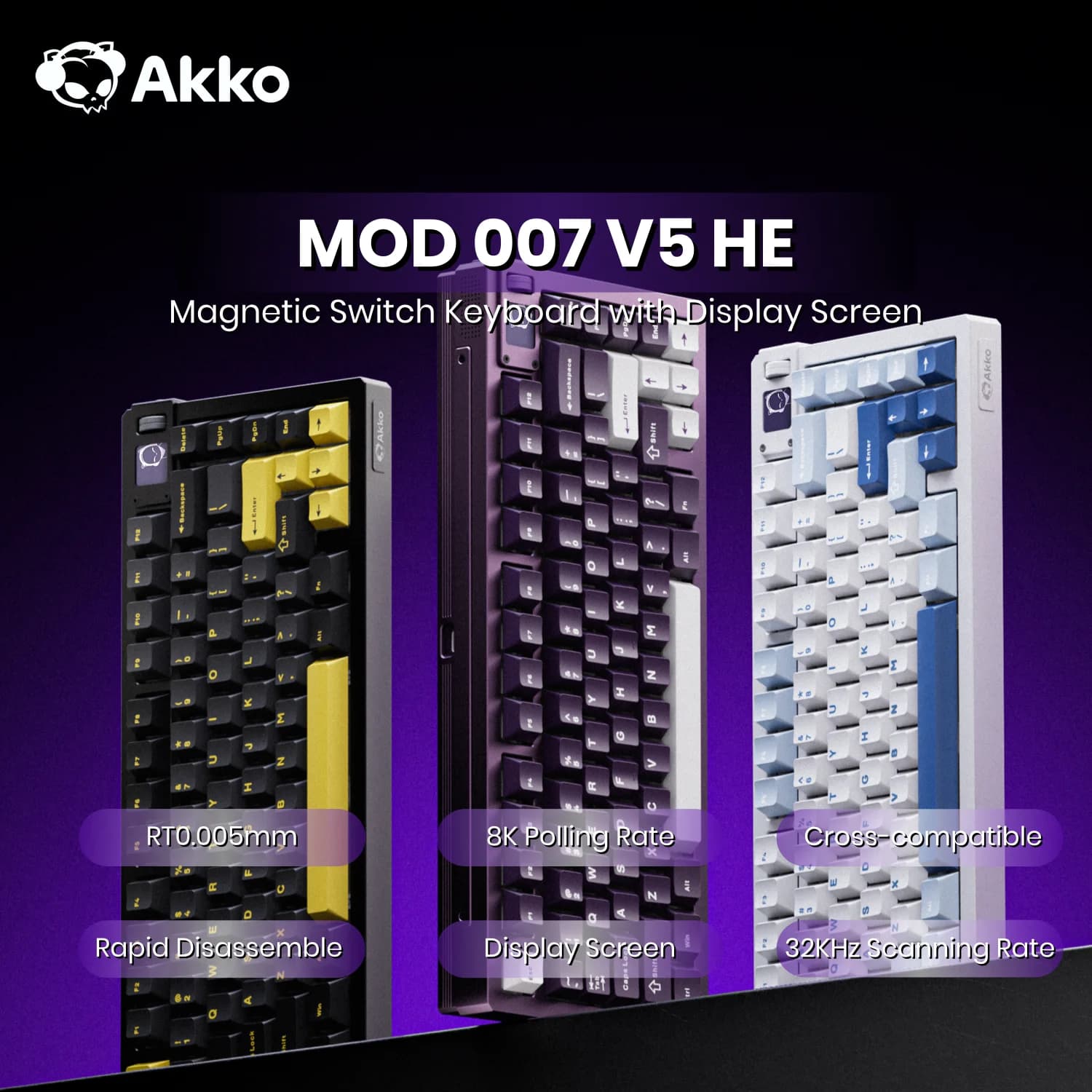 Akko MOD007 V5 HE Tastiera magnetica con schermo di visualizzazione Trigger rapido al 75% 0,005 mm 8K RGB Tastiera meccanica da gioco CNC in alluminio