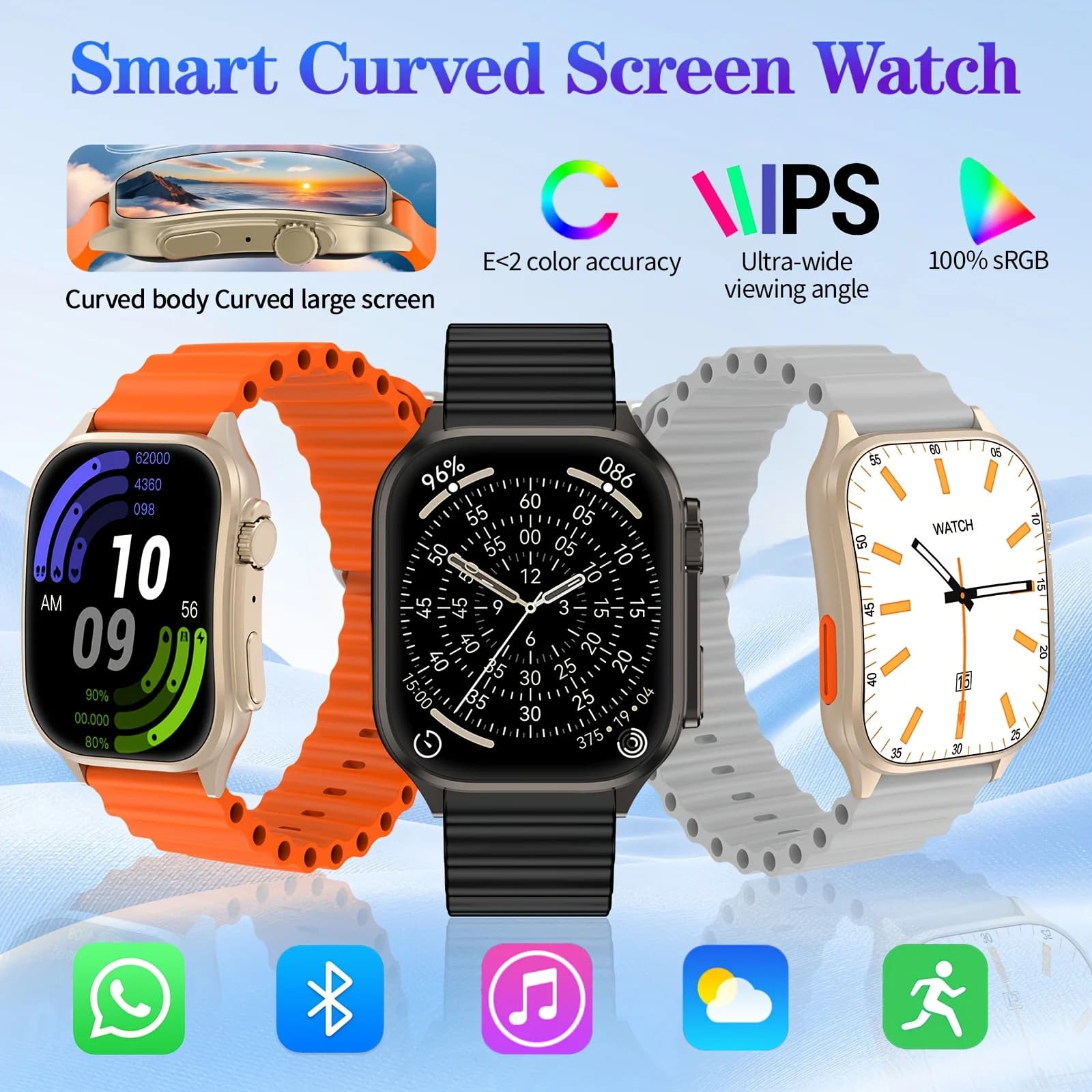 LAXASFIT Smart Watch 2.01" HD Curved Screen Bridge Touch Display Wireless Charging Bluetooth Call Heart Rate Monitor Sports