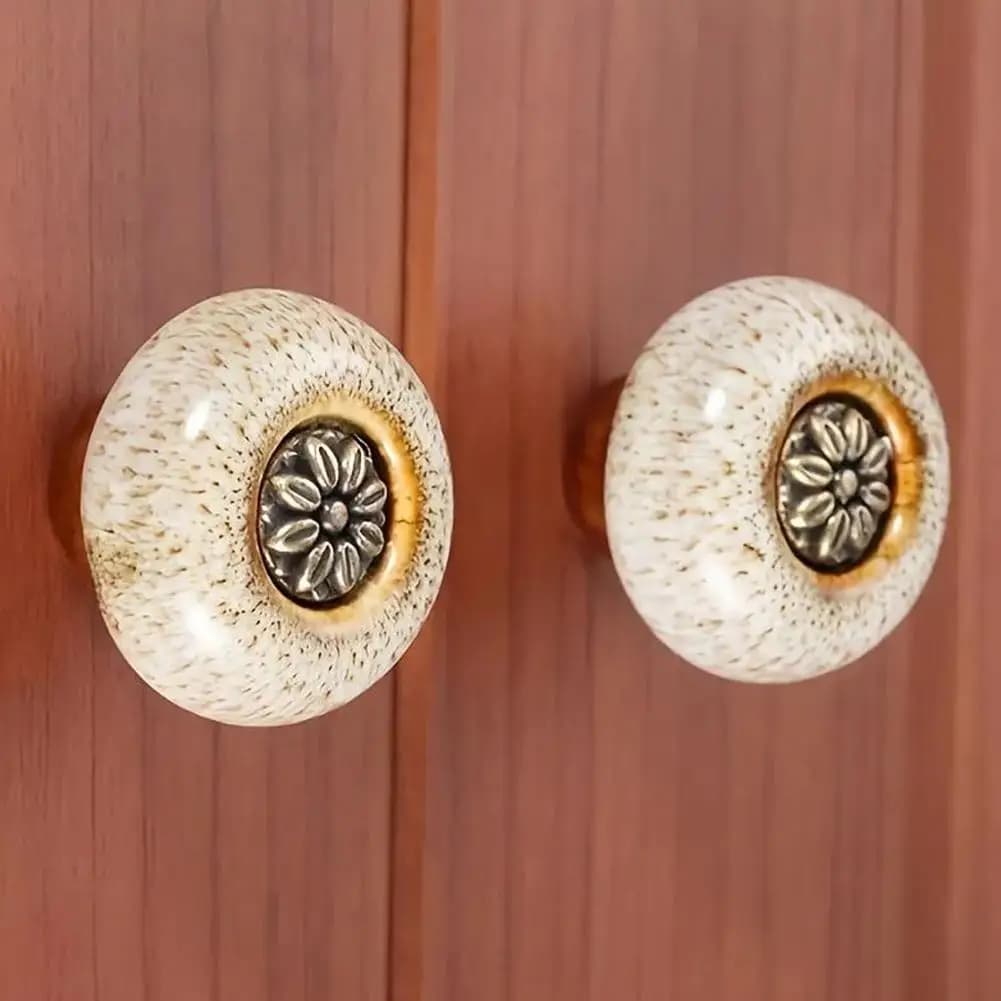 Maniglie per mobili in ceramica rotonde a foro singolo con motivo leopardato effetto marmo, adatte per armadi e cassetti