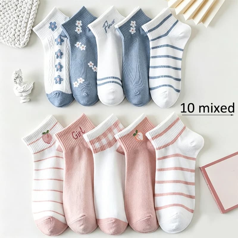 Two Models PinkBlue White Scheme Color Scheme Designs Aesthetically Pleasing Bare Socks Fashionable Accessories Cute Short Socks