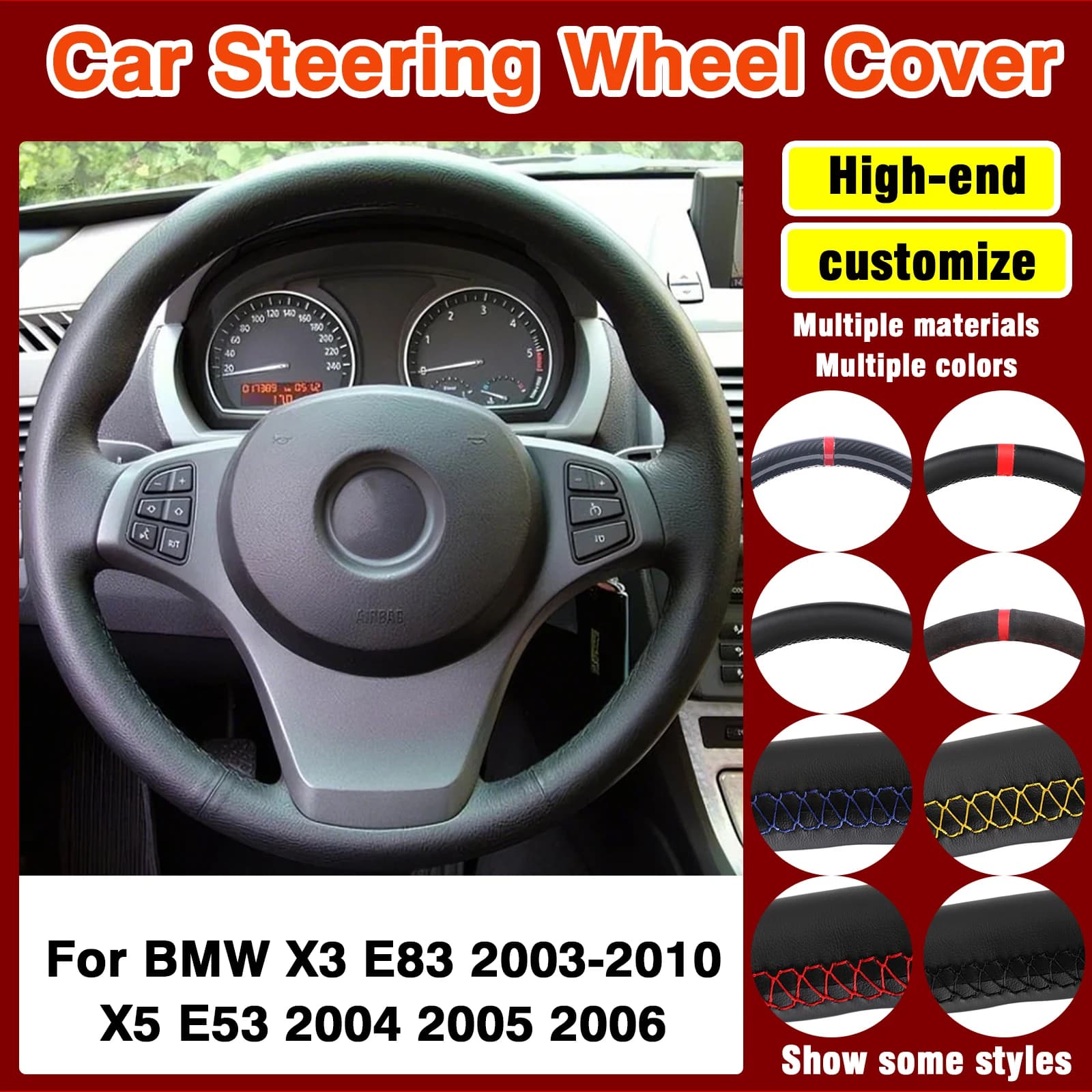 Stile OEM Per BMW X3 E83 2003-2010 X5 E53 2004 2005 2006 Coprivolante per auto in pelle microfibra Accessori auto