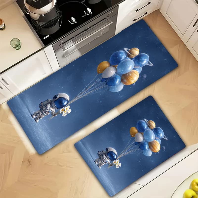 Tappetino da cucina antiscivolo con motivo astronauta lunare, ideale per soggiorno e cucina, adatto anche come tappeto da pavimento.
