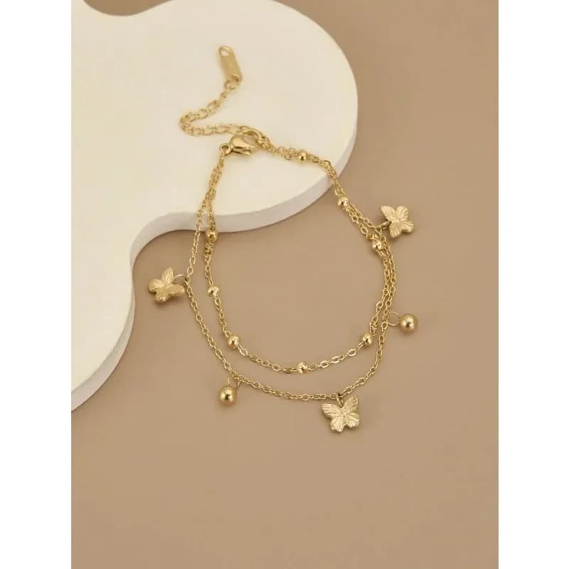 1 pezzo, bracciale da donna di lusso squisito a doppio strato con farfalla dorata, cavigliera.rrr