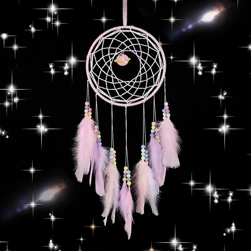Nordic Pink Feathers Dream Catcher Living Room Pendants Handmade Wind Chimes Wall Hangings Home Decorations For Girls Gifts