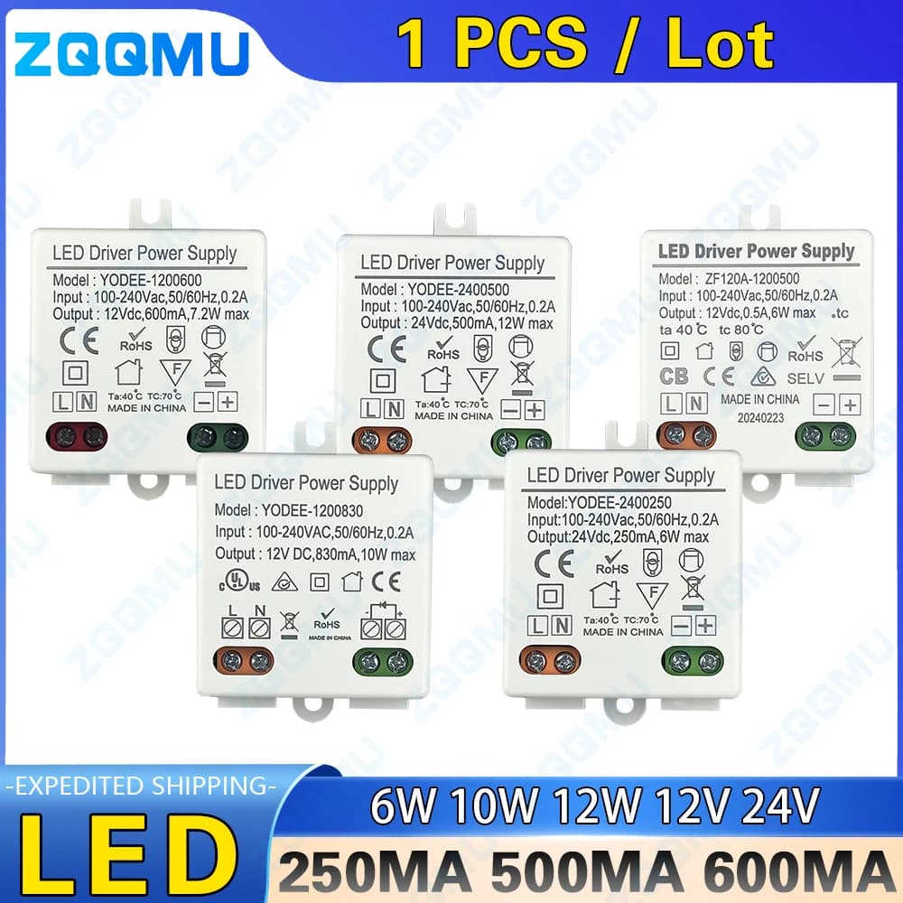 250MA 500MA 600MA 830MA 12V 24V 6W 7.2W 10W 12W 110V-220V Trasformatore di illuminazione Driver di sicurezza di alta qualità per strisce luminose a LED