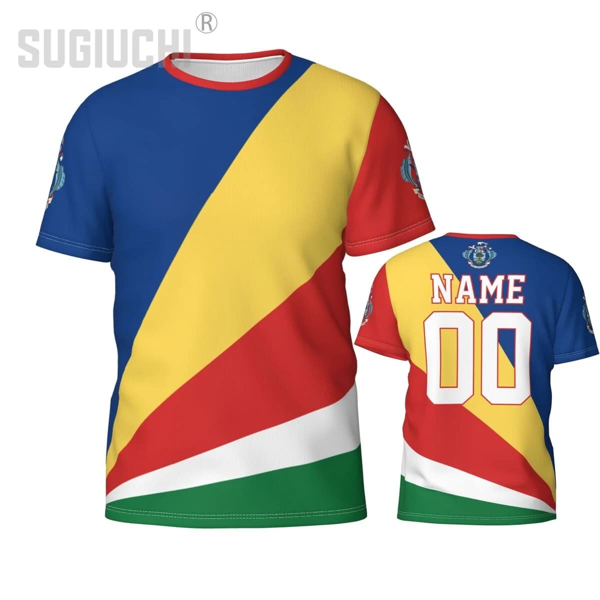 Magliette 3D con nome e numero personalizzati, emblema della bandiera delle Seychelles, per uomo e donna, abbigliamento da squadra, regalo per tifosi di calcio.
