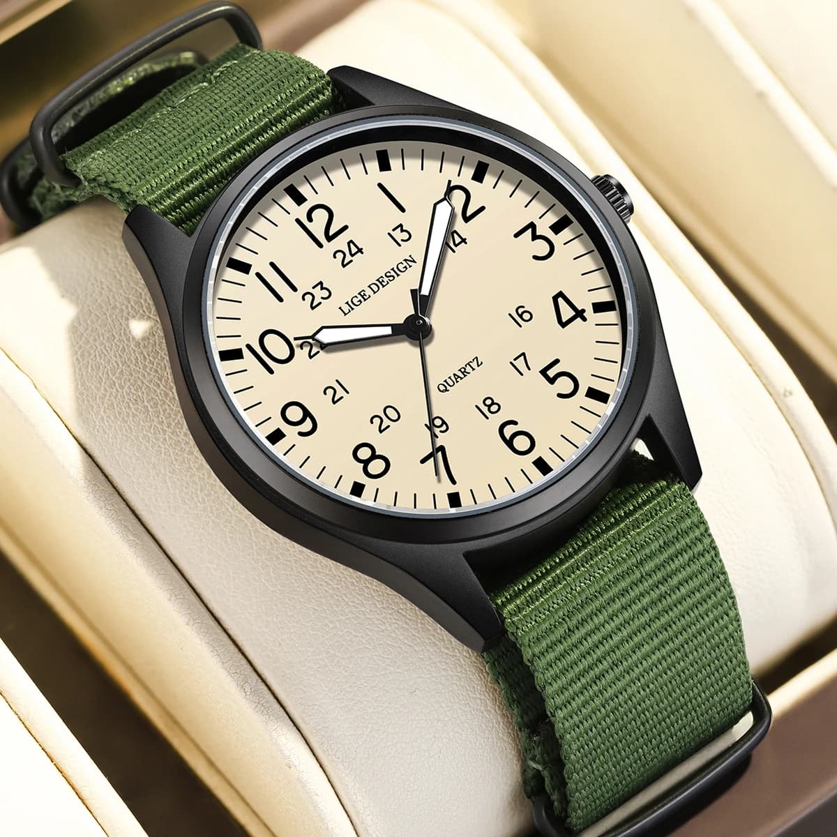 LIGE Outdoor Sports Quartz Men Watch Fashion Casual Simple Auto Date Clock Nylon Strap Waterproof Luminous Watches for Man Gifts