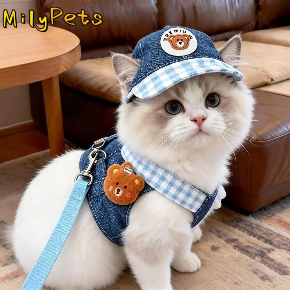 Pet Supplies Breathable Pet Harness Leash Set Adjustable with Hat Dog Walking Vest Durable Easy To Wear Cartoon Pet Set Training