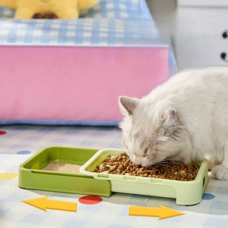 Tappetino 2 in 1 in PP per cani e gatti, anti-scivolo, per alimenti secchi/umidi, con puzzle per leccare e ciotole lento-lenta per snack