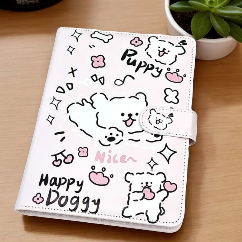 Cute Line Puppy PU Leather Loose-Leaf Photo Card Holder Organizer Binder Photocards Diary Journal Accessories for Student