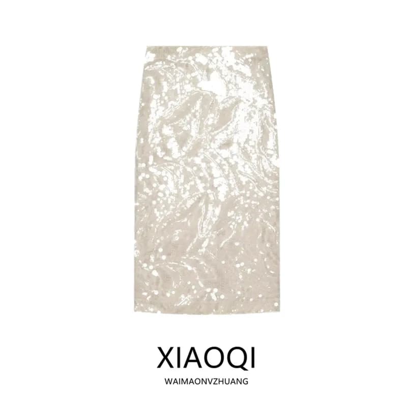 Fashionable Beaded Design Midi Skirt Women's Mid-Waist Straight Cut Summer New Arrival Elegant Ladylike Or Midi Skirt