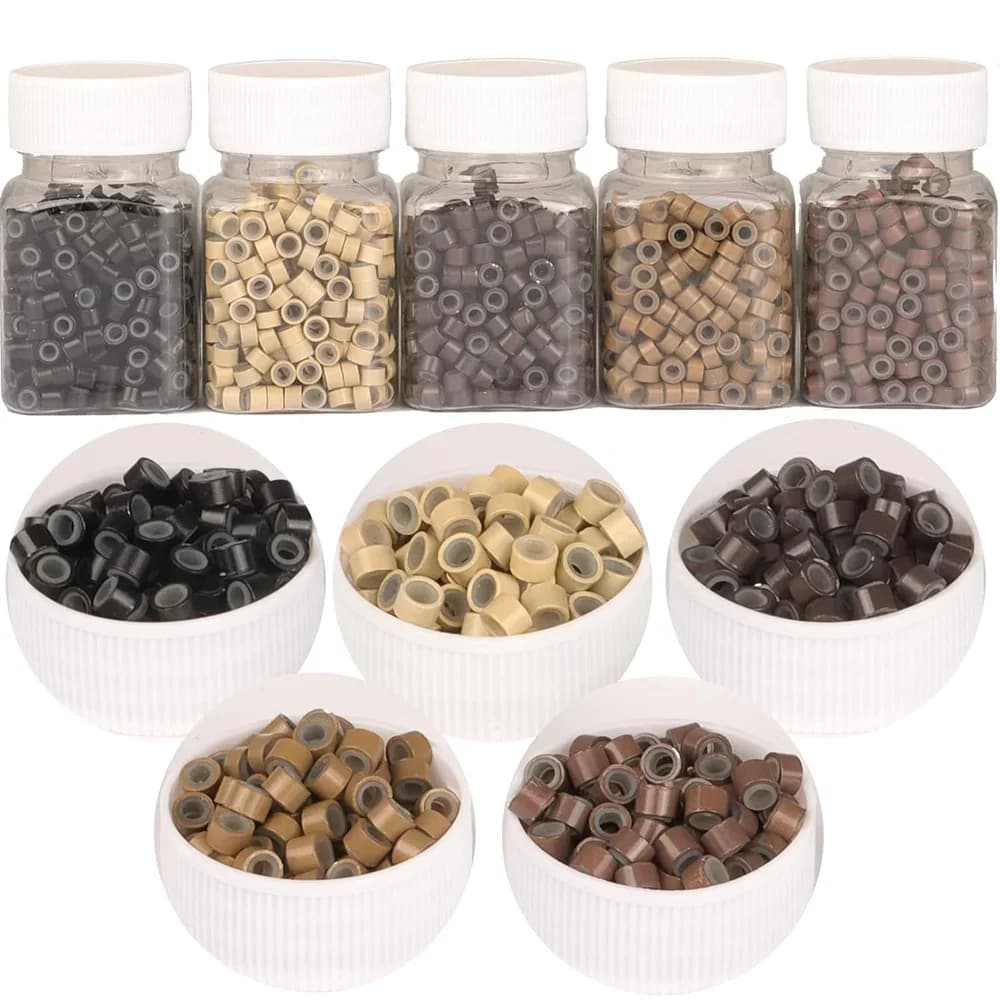 500 pezzi estensioni dei capelli micro anelli collegamenti perline, perline rivestite in silicone da 5 mm per estensioni dei capelli umani strumento-multicolore