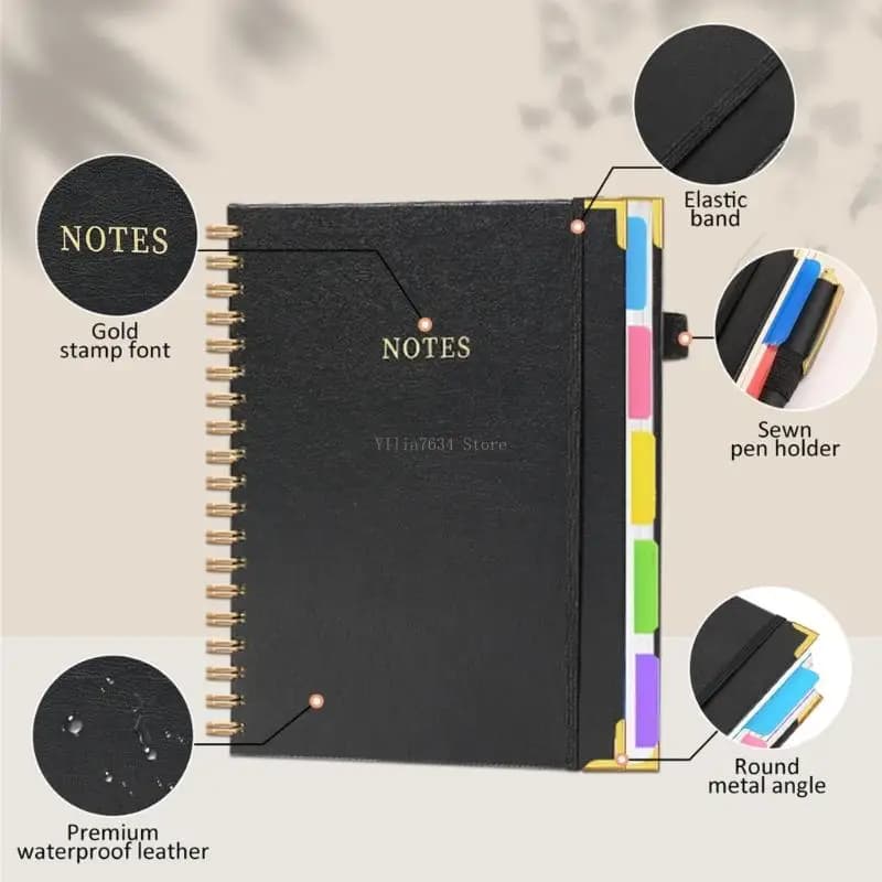 Twin Coil Binding Notebook PU Leather Business Notepads Light Weight Journal 10x8Inch For Daily Recording Note Taking