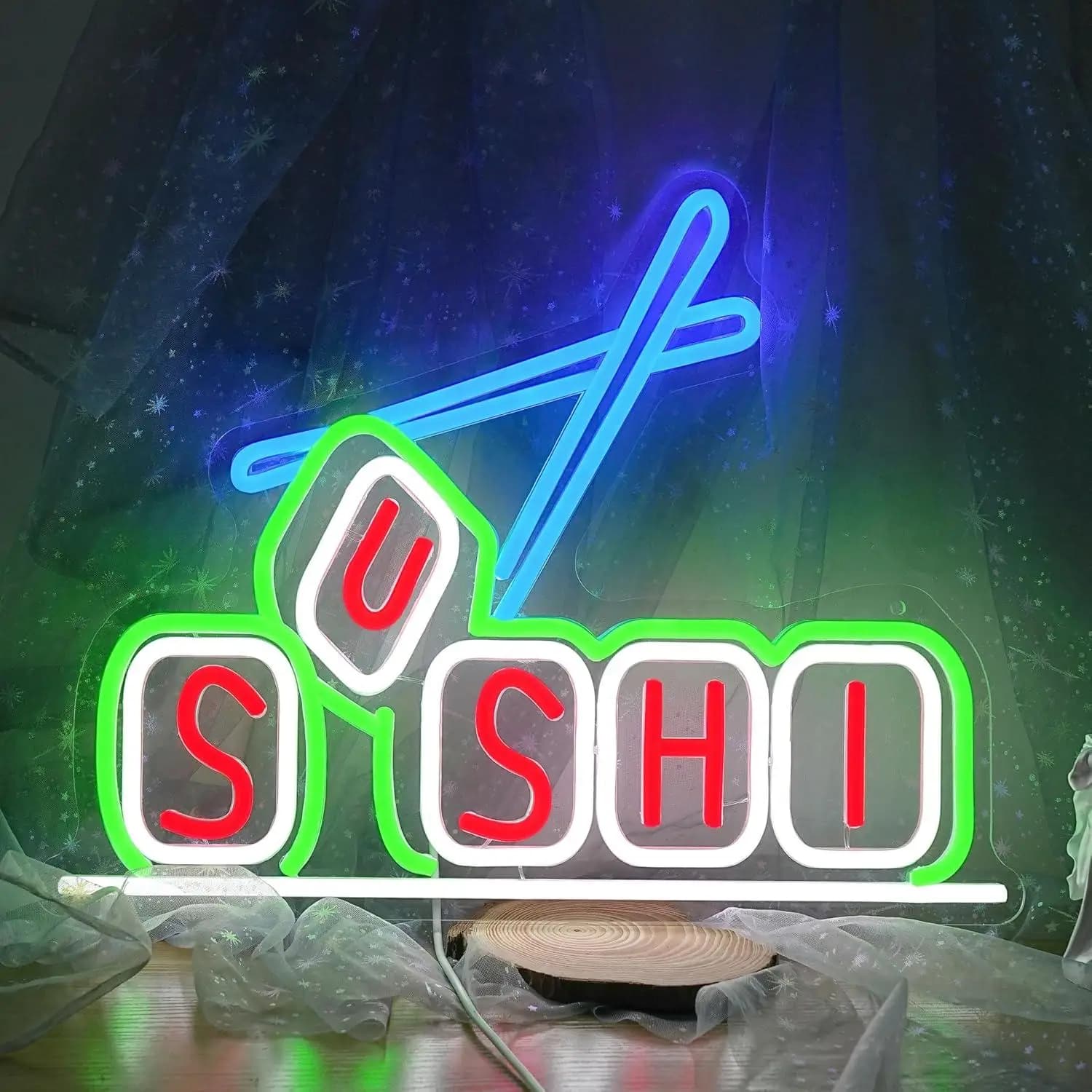 Insegna al Neon Sushi con Luci LED Dimmerabili USB per Ristoranti, Negozi di Cibo Giapponese, Vetrine, Cucine e Insegne Commerciali