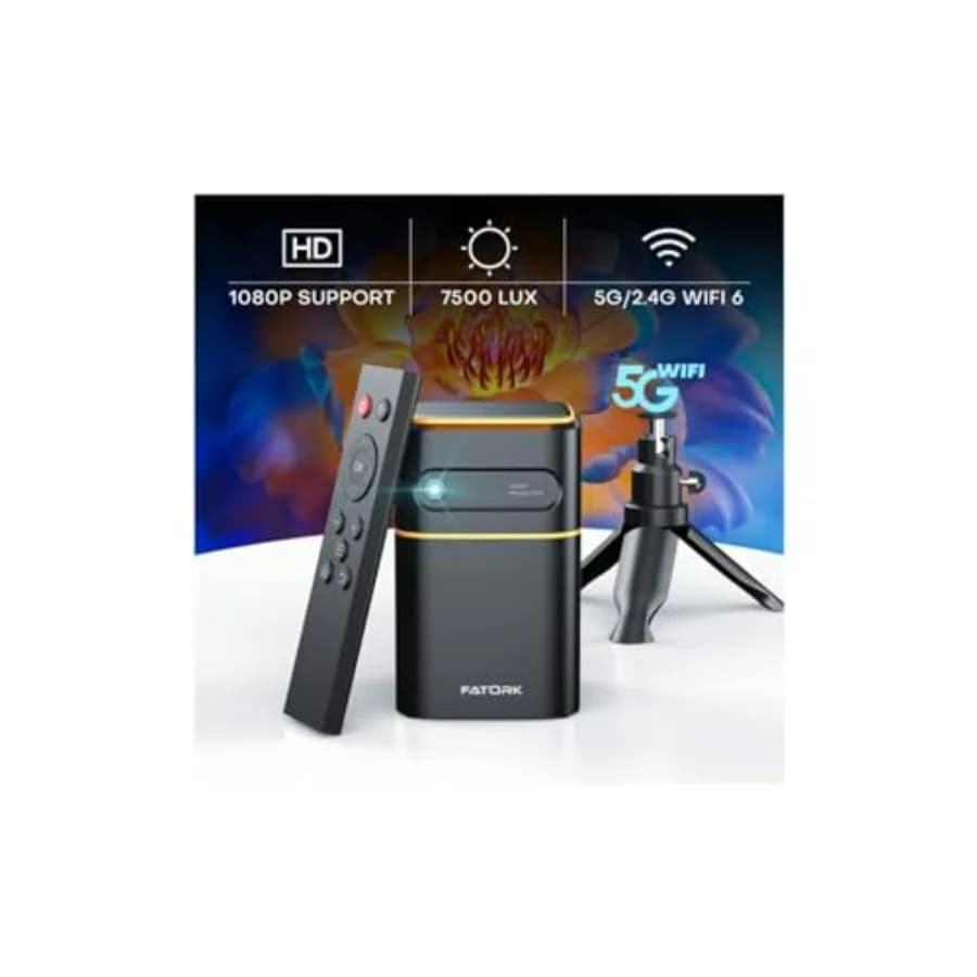 Mini Proiettore Portatile HD 1080P con WiFi 5G a Tiro Corto per Telefono iOS Android TV Stick HDMI USB 2.0 Ricaricabile per Esterni