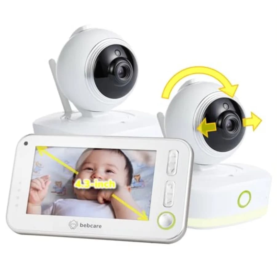 Video baby monitor for nursery use, ABS plastic, white, 4.3 ultra-clear screen with 360 pan-and-tilt, temperature sensor, motio