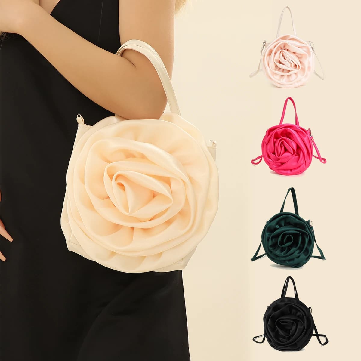 Borse di lusso rosa Design Borsa a tracolla con fiori pieghettati in seta Borsa da sera in raso da donna Pochette per festa di nozze Donna