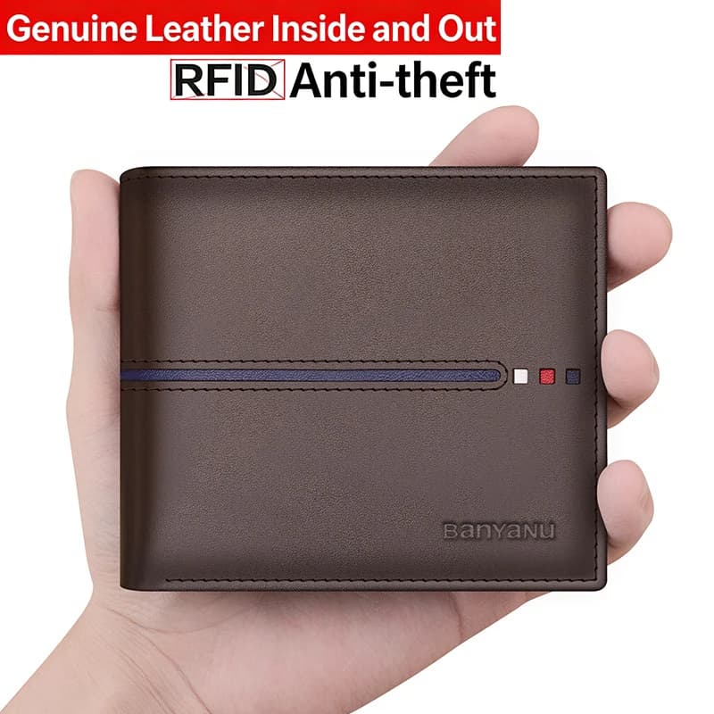 New 2026 Men's Short Wallet Genuine Leather First Layer Cowhide Rfid Blocking Slim Thin Minimalist Purse