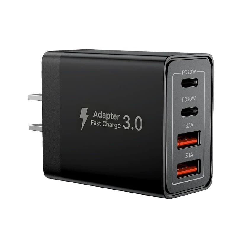 Caricatore da Muro Nero con Spina USA, 4 Porte USB-C/USB-A, Adattatore di Ricarica Rapida 40W PD per iPhone Huawei Xiaomi