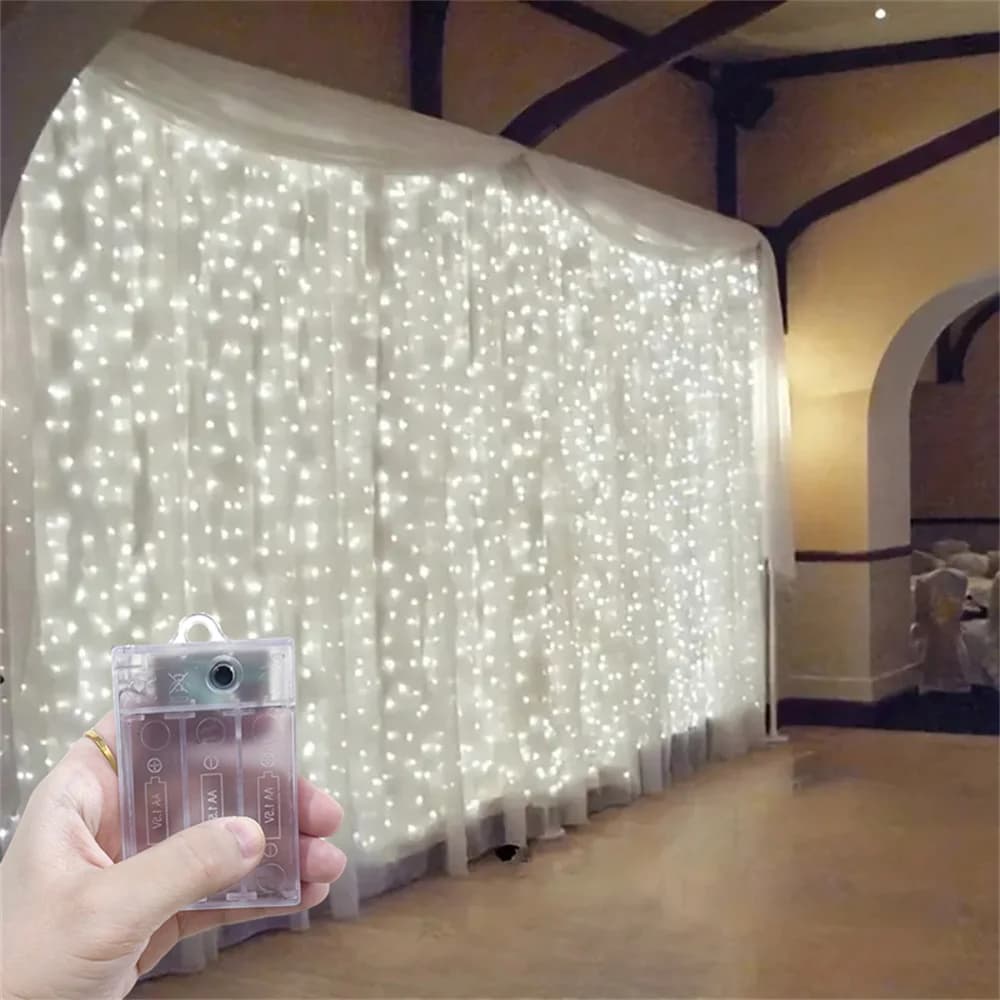 Luci LED a 8 Modalità, Ghirlanda Luminosa a Tenda, Luci a Batteria per Feste, Matrimoni, Decorazioni Natalizie per Camera da Letto e Casa
