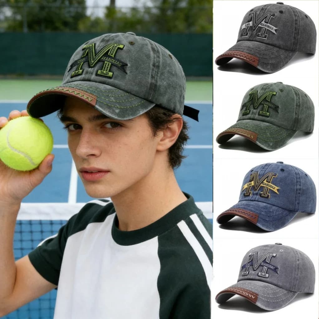 Baseball Hat in Cotton Washed Effetto Vissuto with Embroidery and Printing Letters, Anti-UV Sun Hat for Tennis, Golf, Running, Fishing and Sport