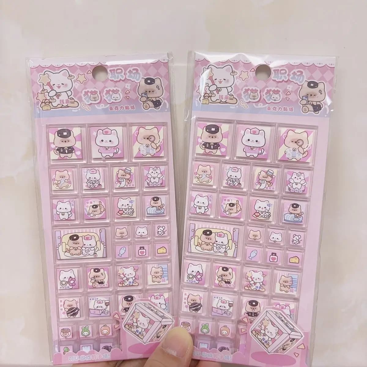 Kawaii posto di lavoro gatto sfilata di moda blocco acrilico piastrella adesivo fai da te custodia per cellulare zaino decorazione accessori giocattoli regalo